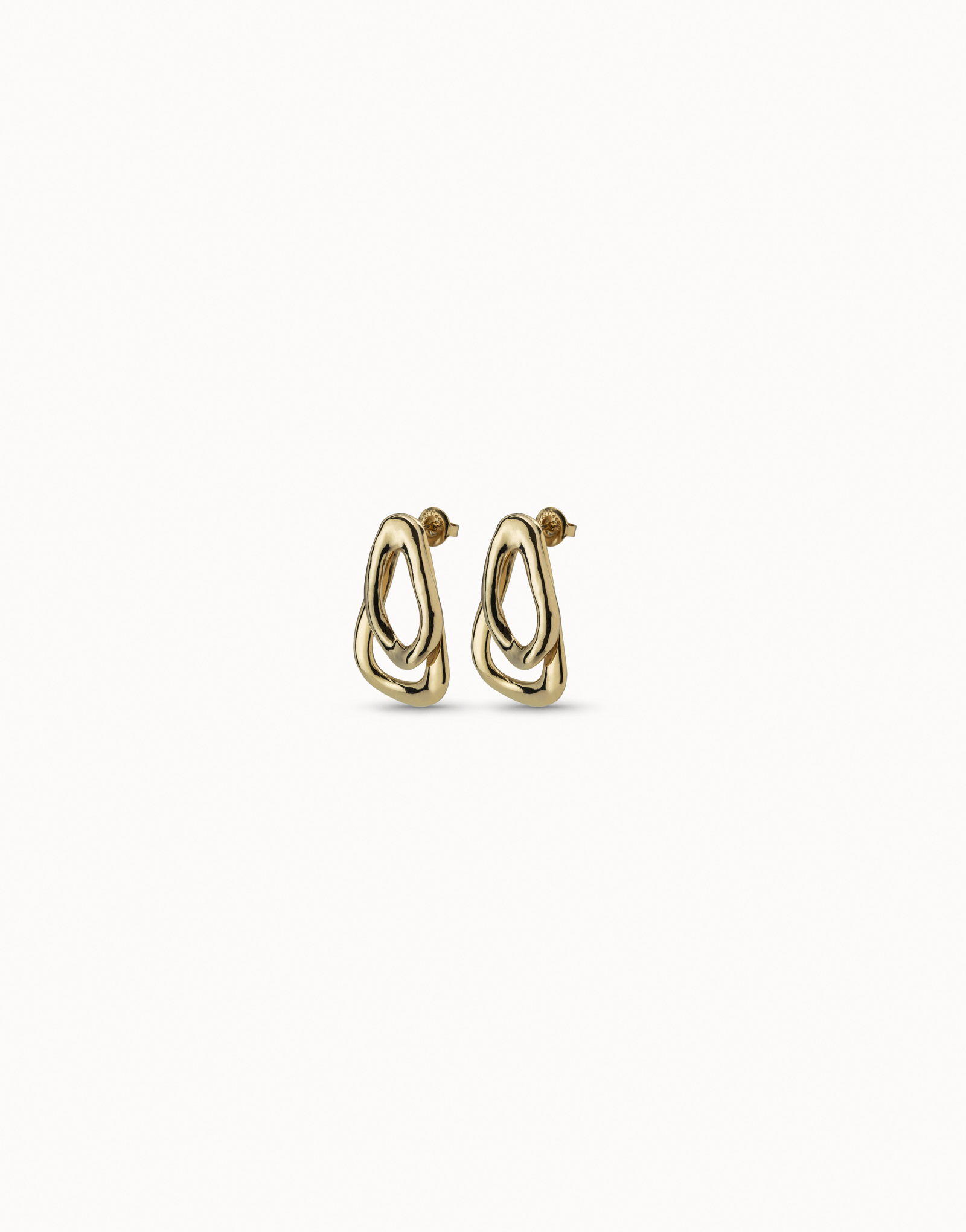 18K gold-plated earrings with 2 overlapping links, Golden, large image number null