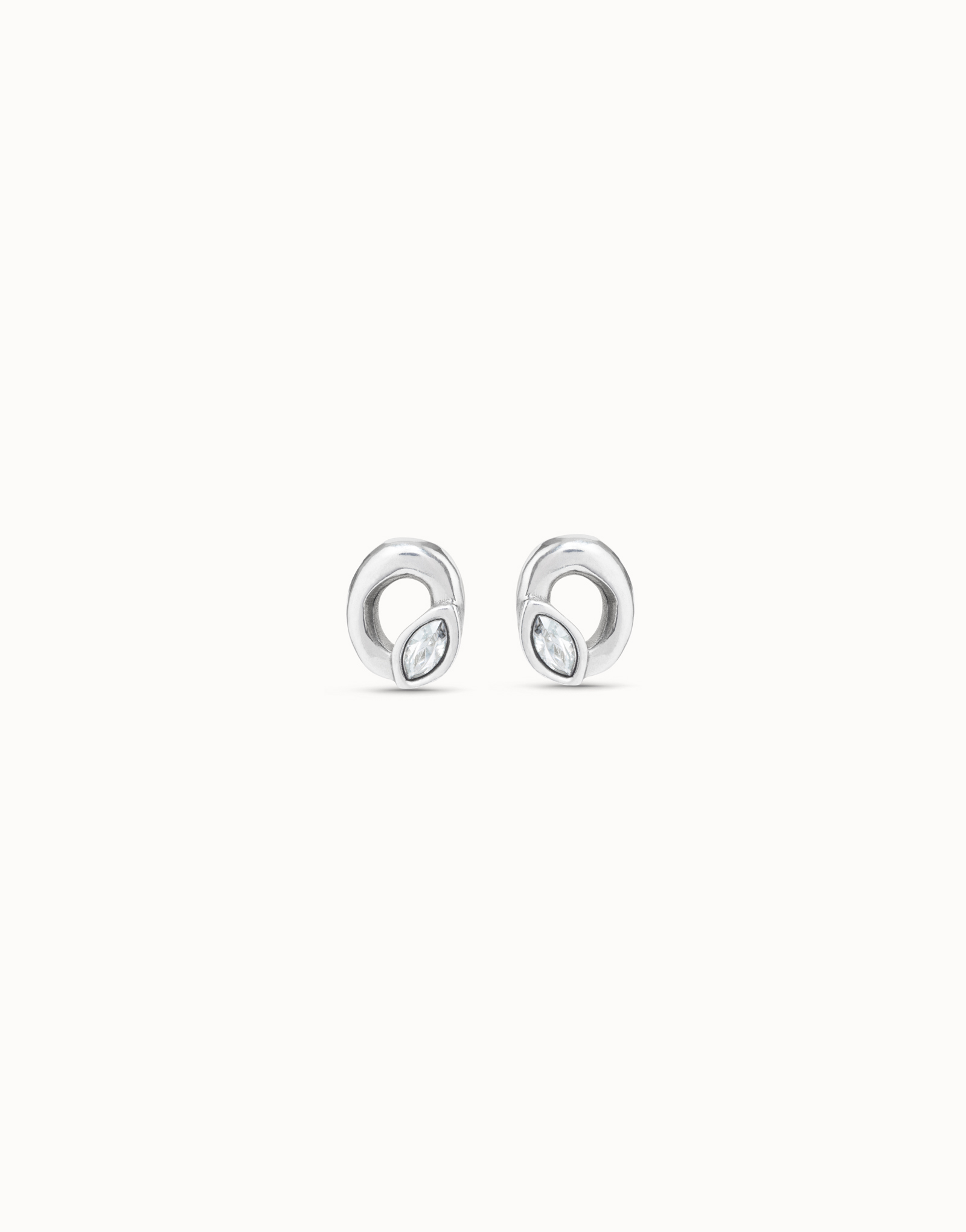 Boucles d’oreilles stud plaquées argent en forme d’ovale et cristal de couleur gris clair, Argent, large image number null