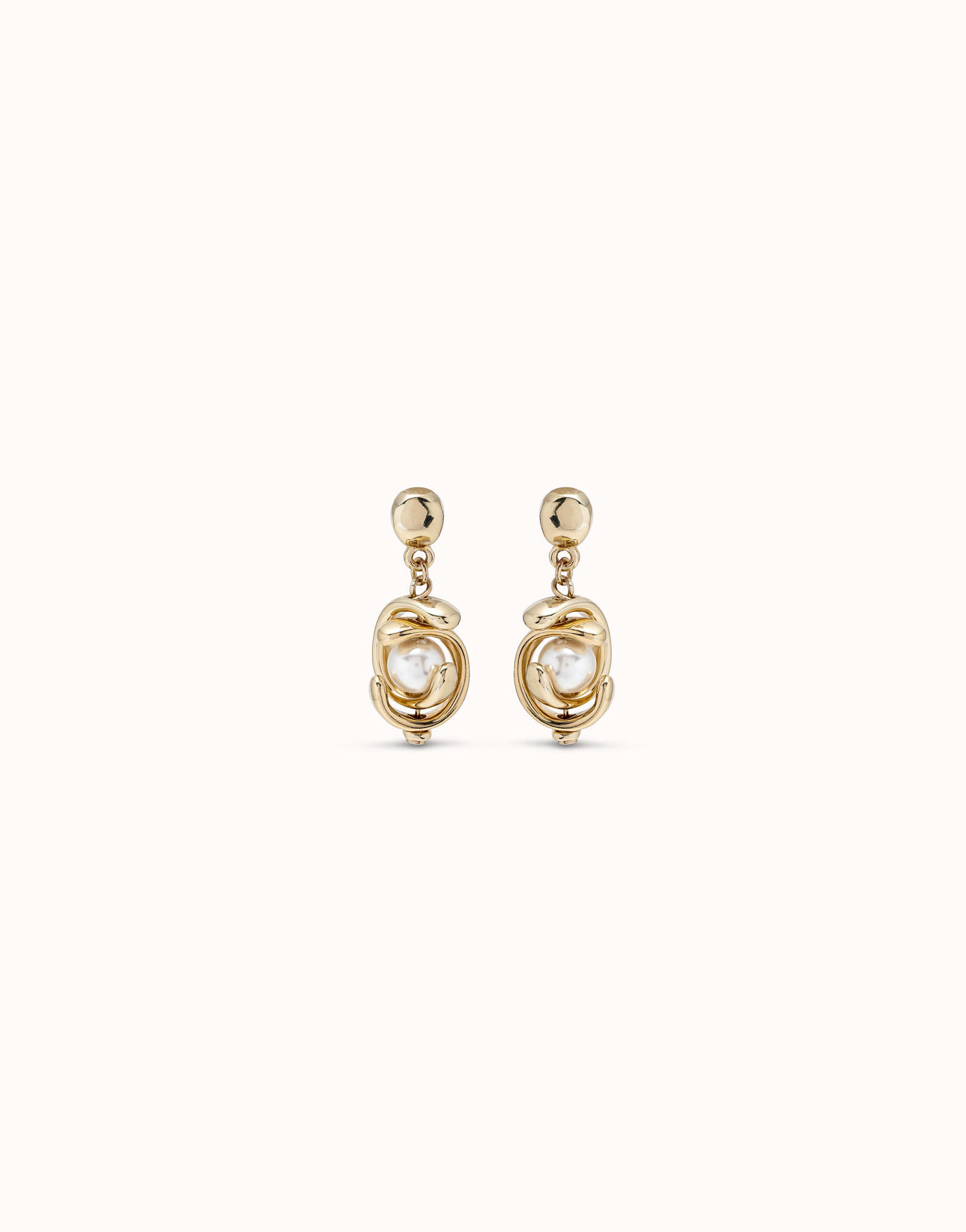 18k gold-plated earrings with double moon and pearl beads, Golden, large image number null