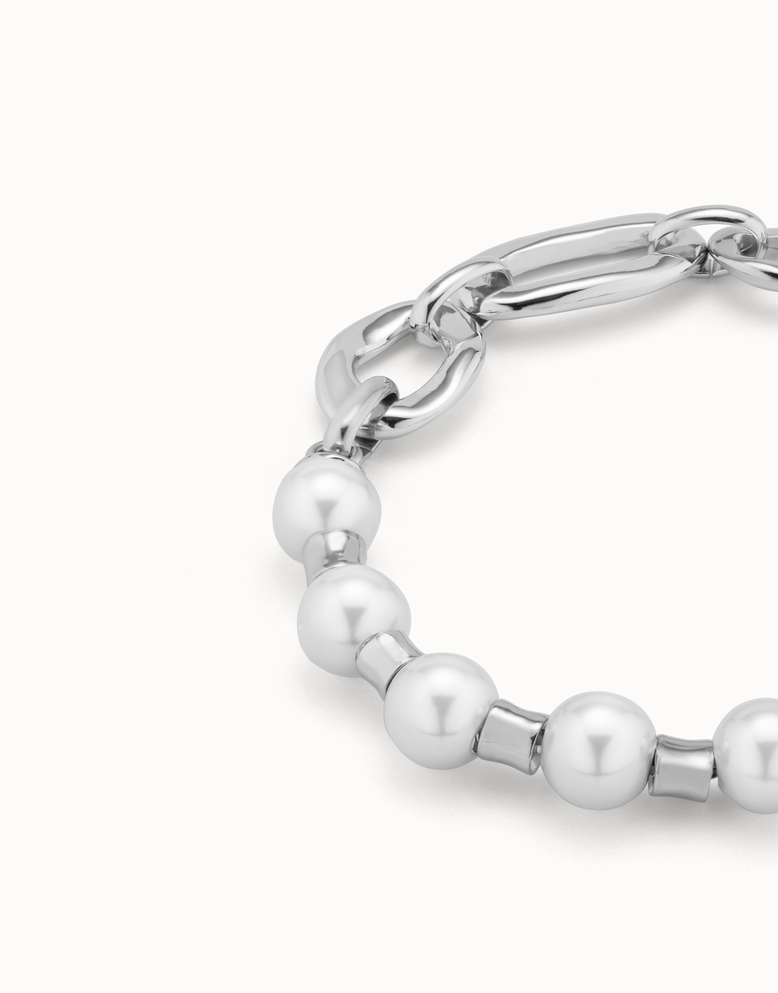 Sterling silver-plated bracelet with a combination of links and pearls, Silver, large image number null