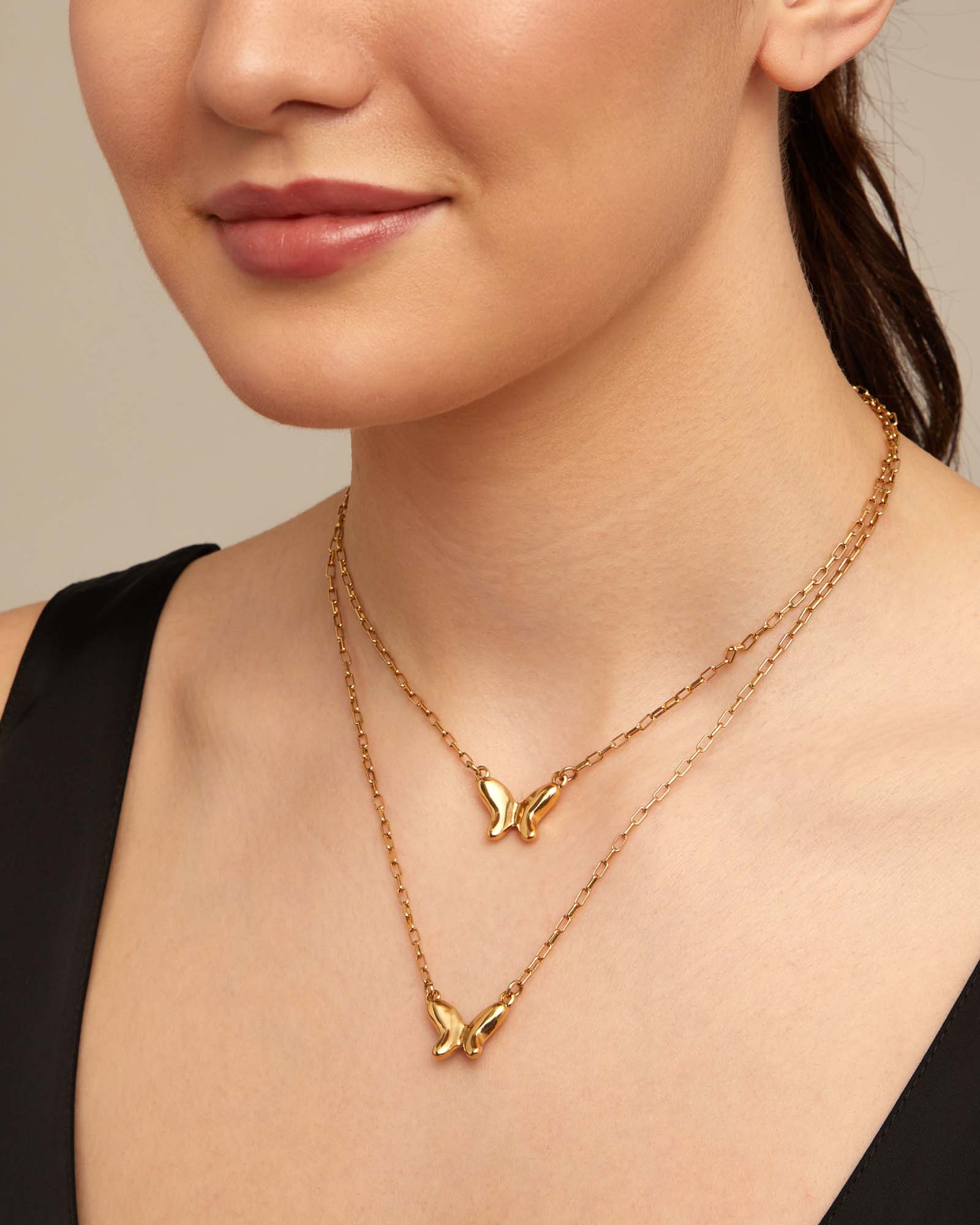 Double 18K gold-plated necklace with links, Golden, large image number null