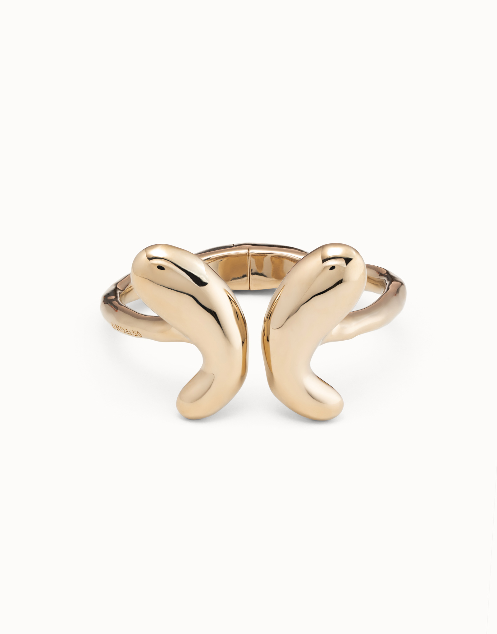 Rigid 18K gold-plated bracelet with an open design and a central butterfly., Golden, large image number null