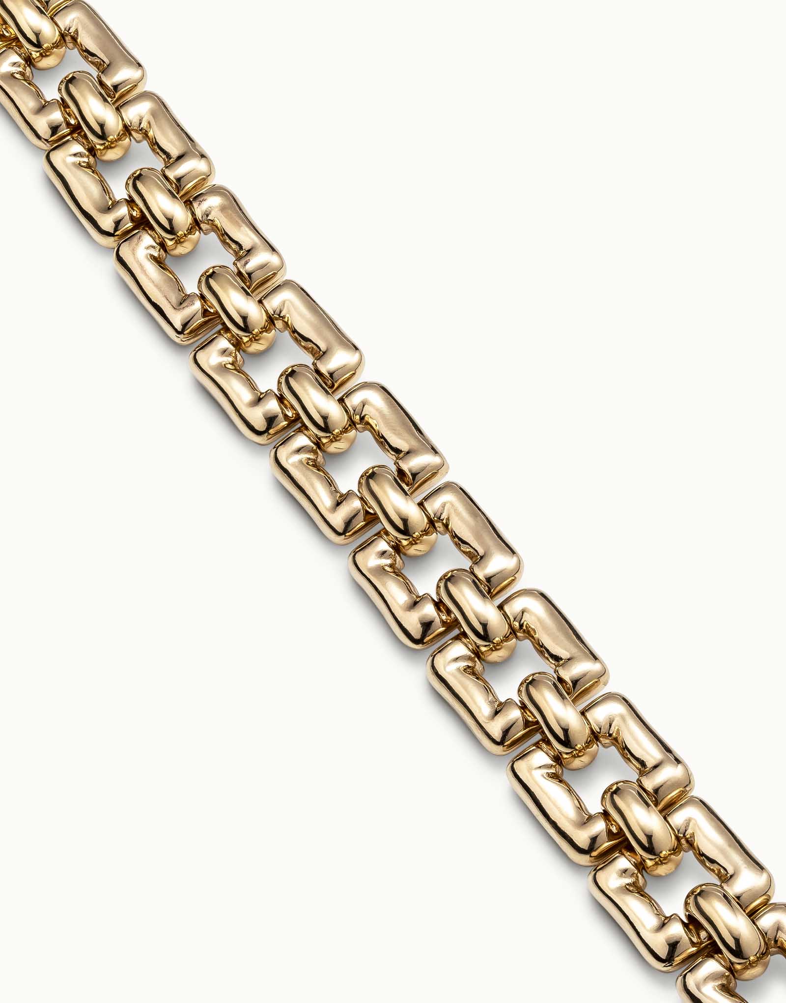 18K gold-plated bracelet with small square links and carabiner clasp, Golden, large image number null