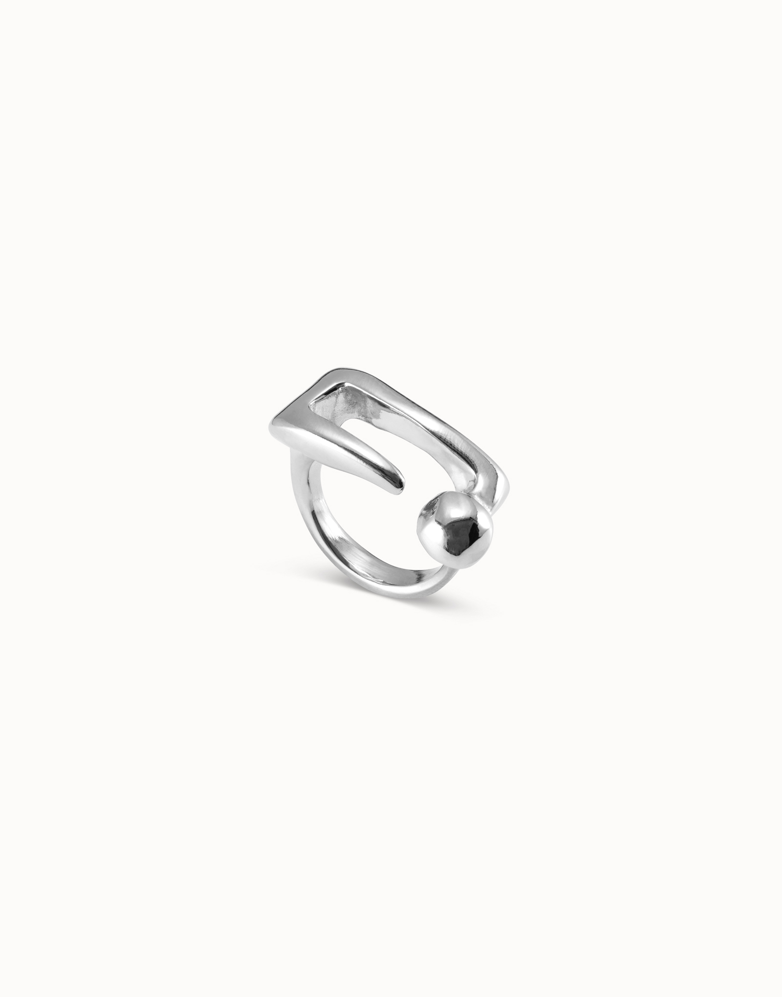 Sterling silver-plated central buckle shaped ring with nailed effect, Silver, large image number null