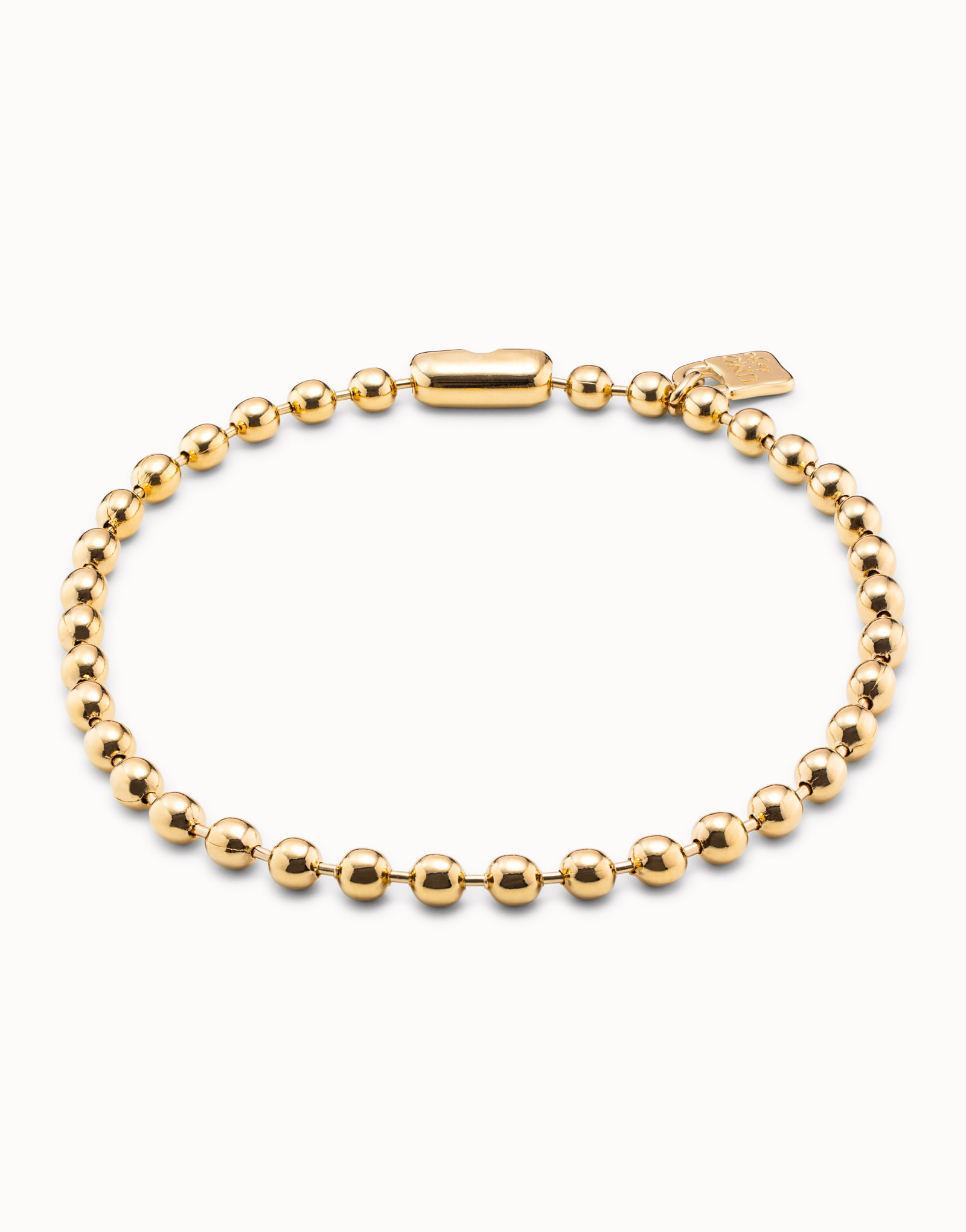 18K gold-plated necklace with large spherical beads and snap lock clasp, Golden, large image number null