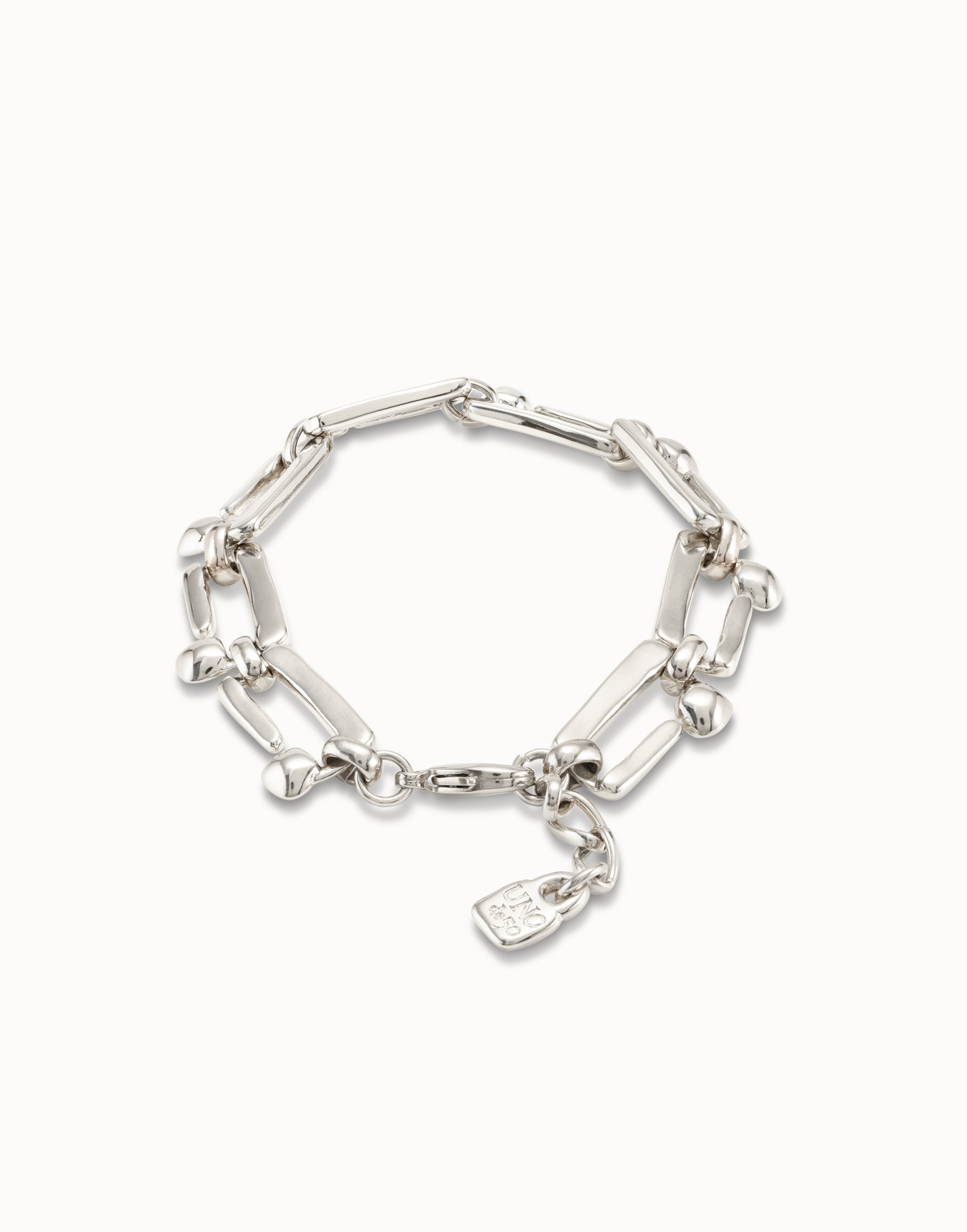Sterling silver-plated bracelet with rectangular nail shaped links, Silver, large image number null