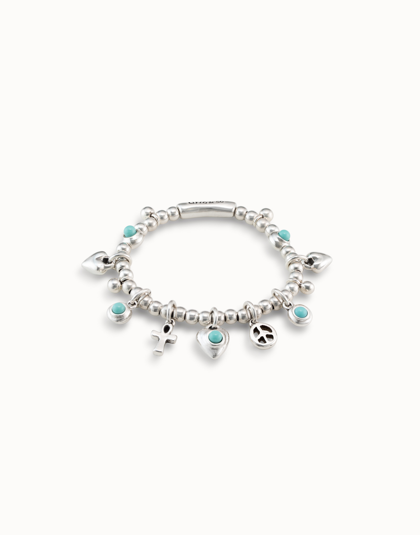 Sterling silver-plated beads bracelet with 5 murano glass charms, Silver, large image number null