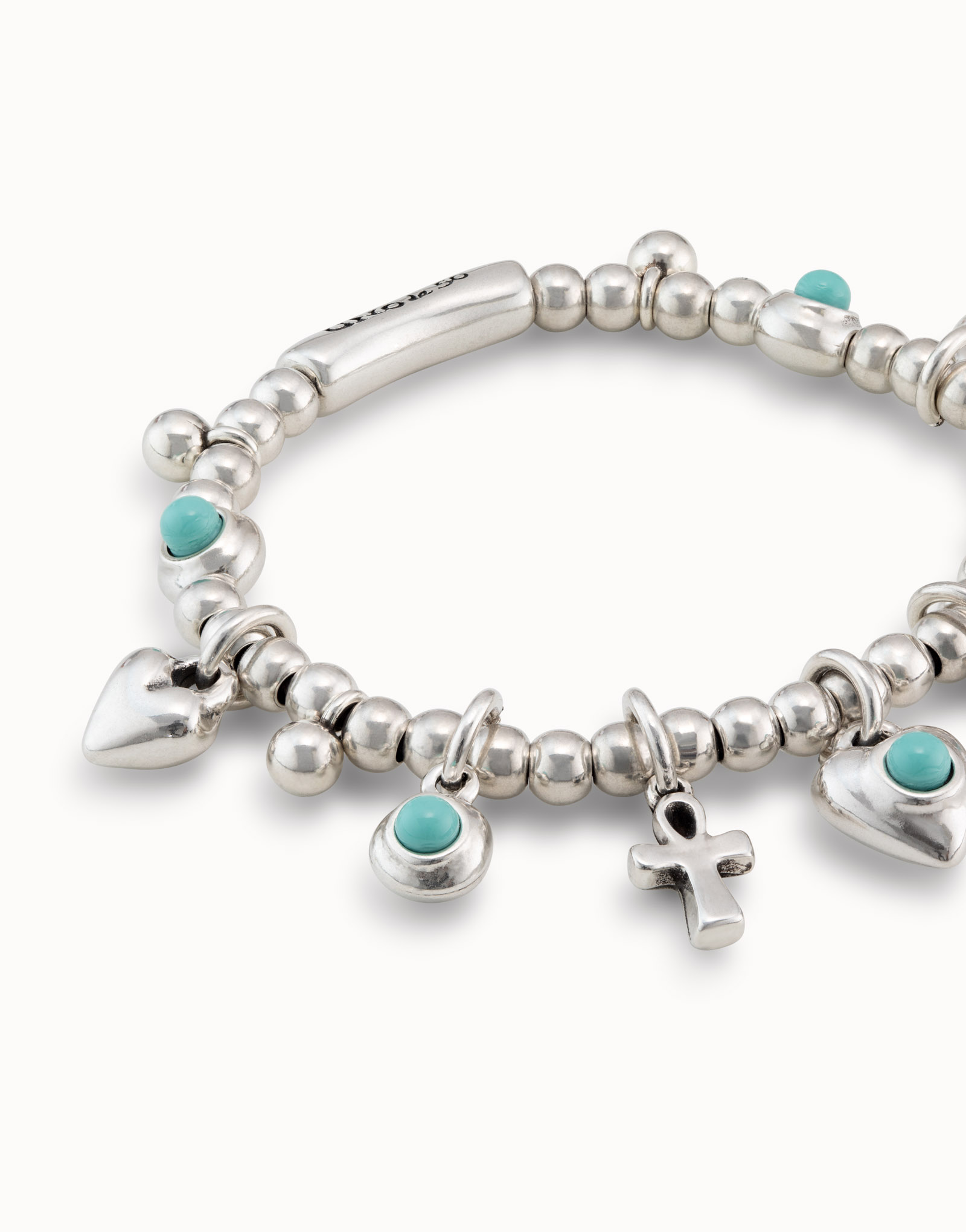 Sterling silver-plated beads bracelet with 5 murano glass charms, Silver, large image number null