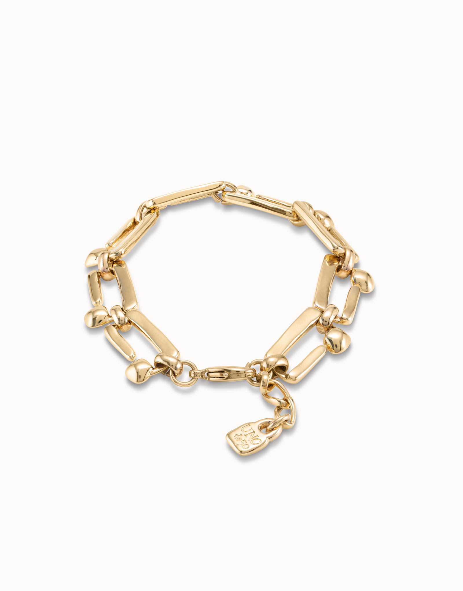 18K gold-plated bracelet with rectangular nail shaped links, Golden, large image number null