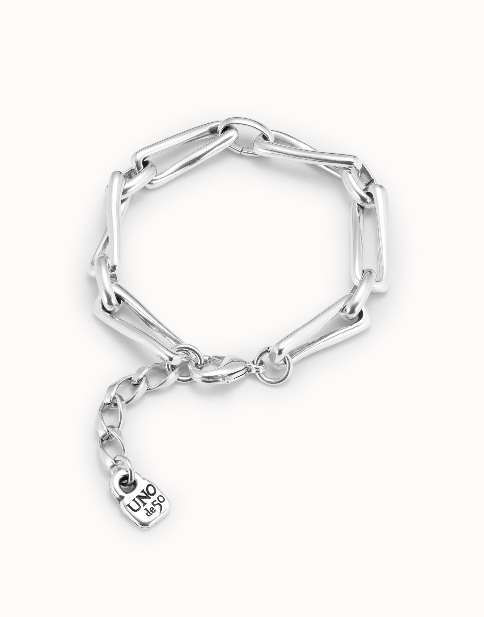 Sterling silver-plated bracelet with small square links, Silver, large image number null