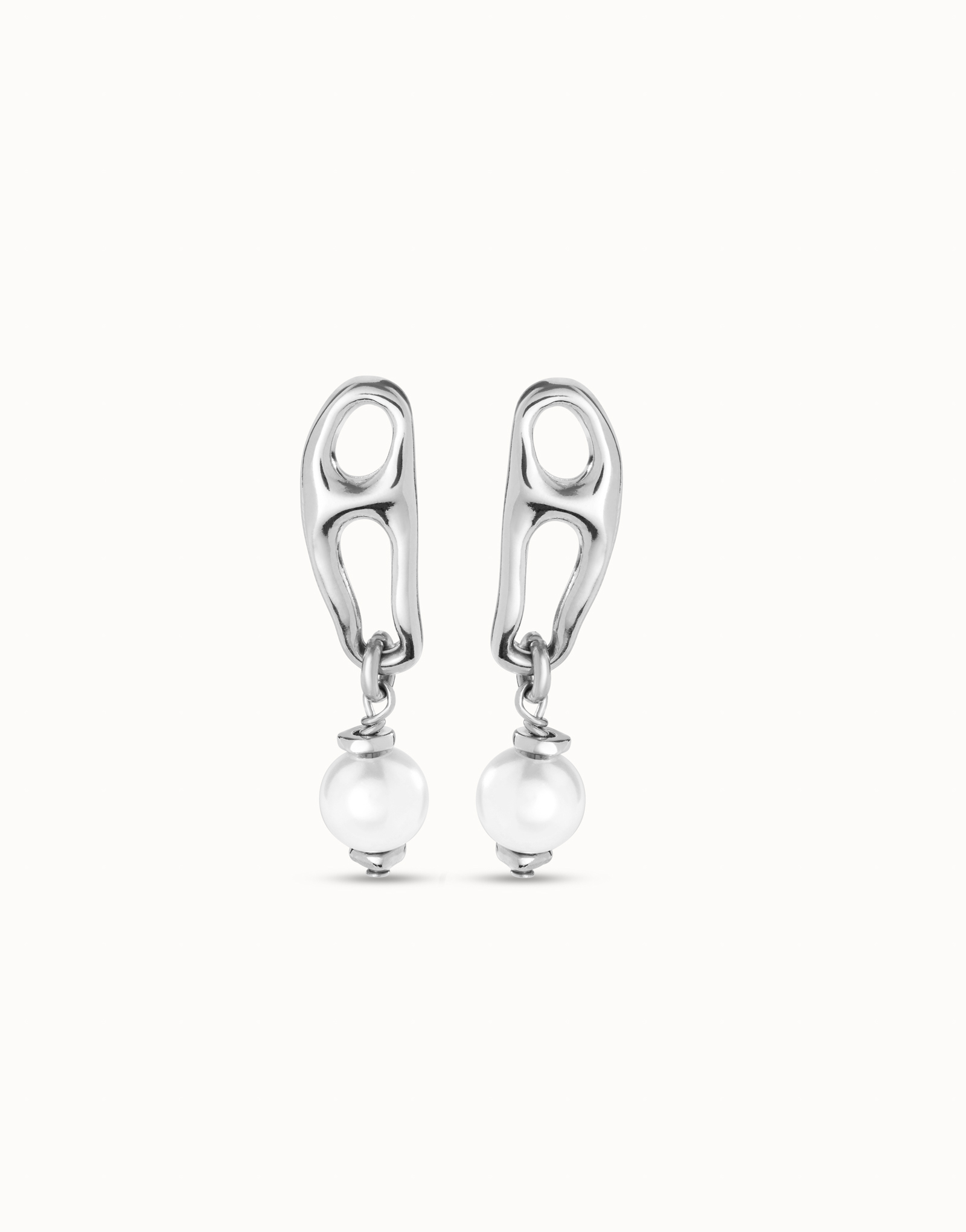 Sterling silver-plated earrings with link and pearl, Silver, large image number null