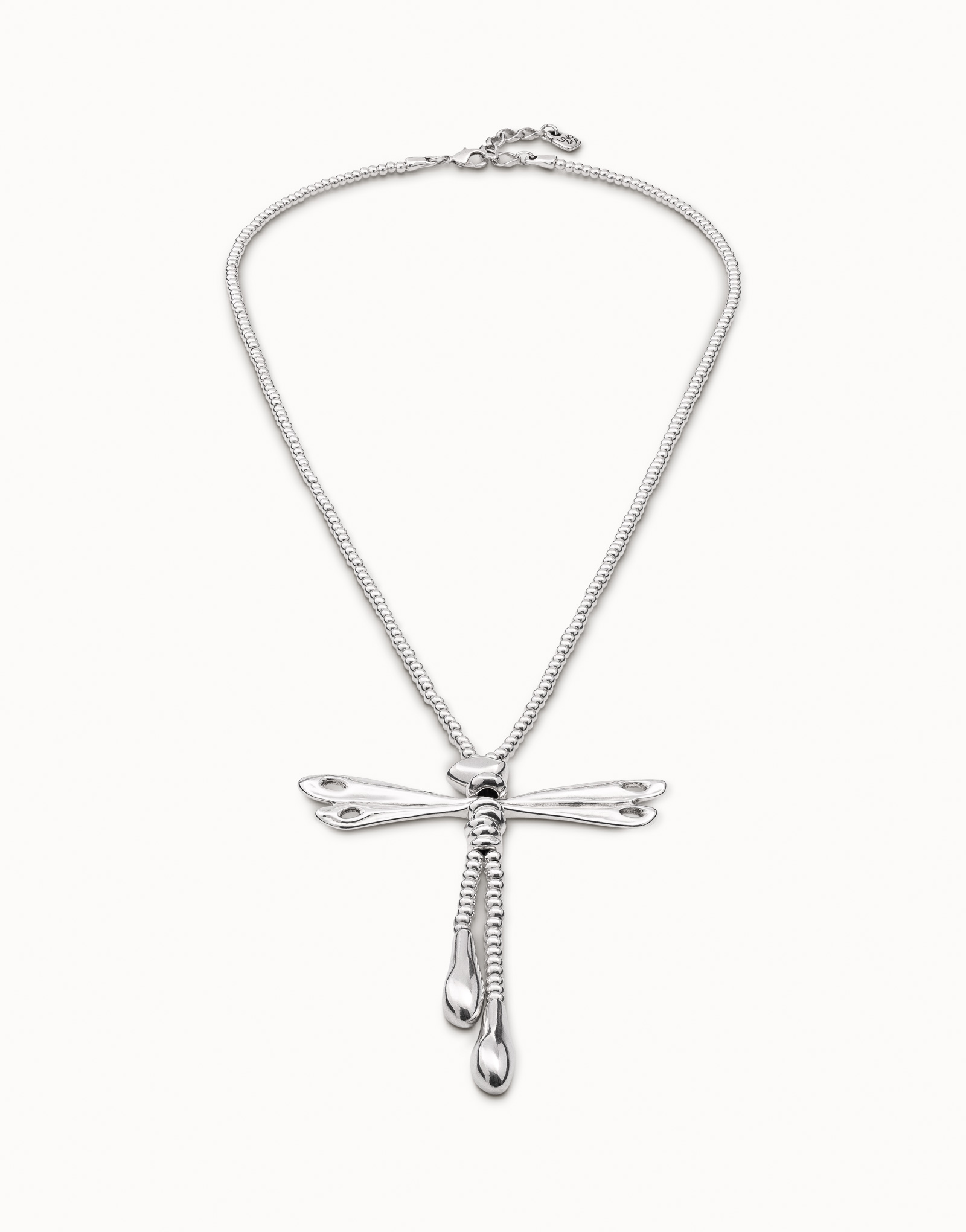 Sterling silver-plated long necklace with accessories and small dragonfly and 4 wings, Silver, large image number null