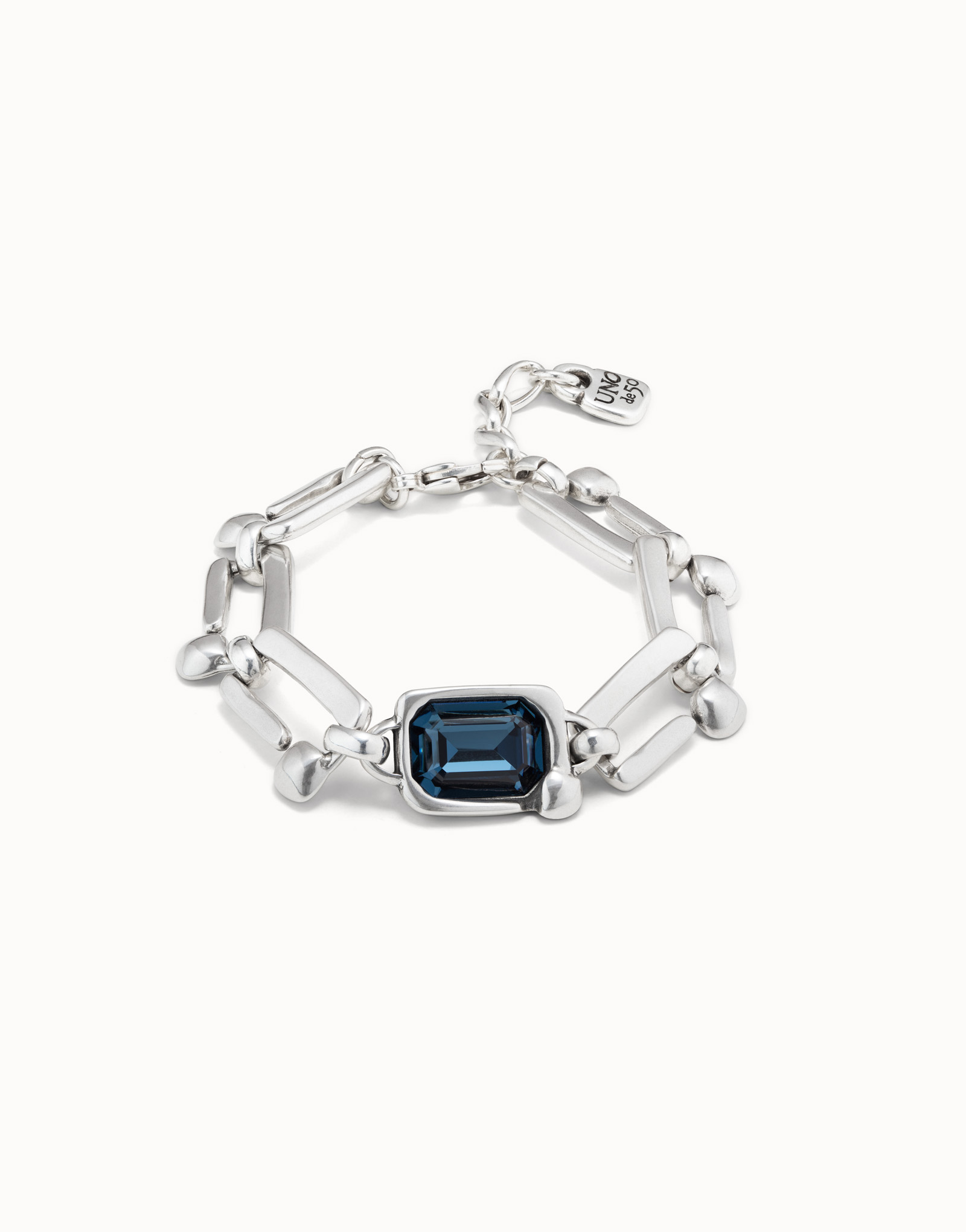Sterling silver-plated bracelet with nail shaped links and central crystal, Silver, large image number null