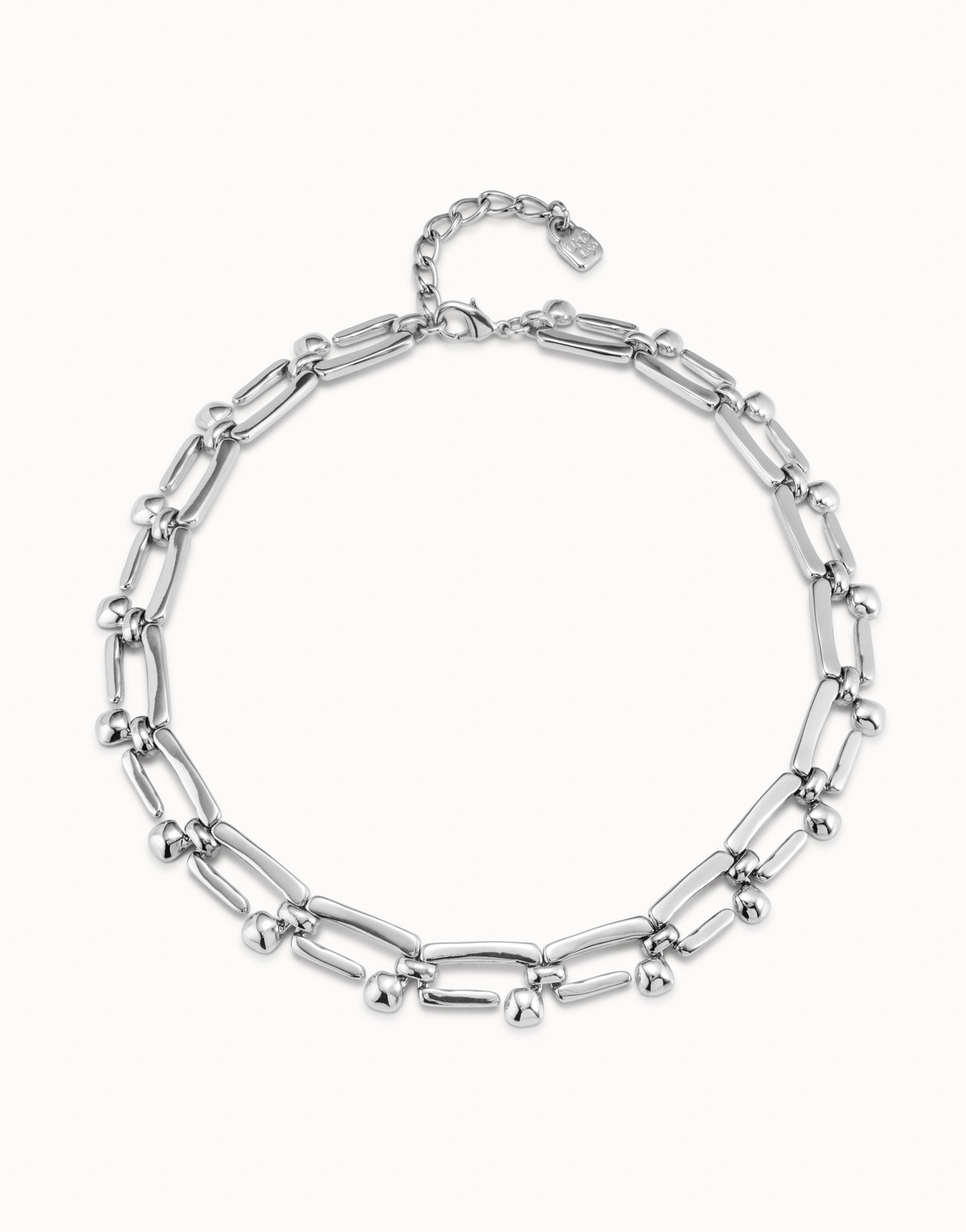 Sterling silver-plated short necklace with rectangular nail shaped links, Silver, large image number null