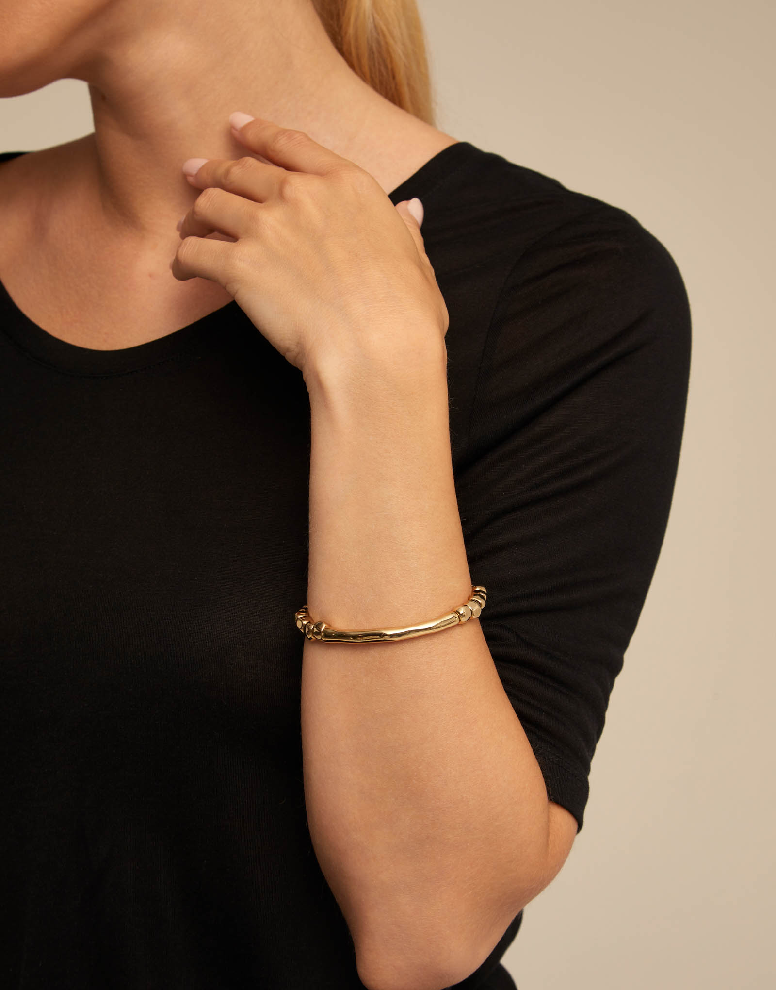 18K gold-plated bead bracelet, Golden, large image number null
