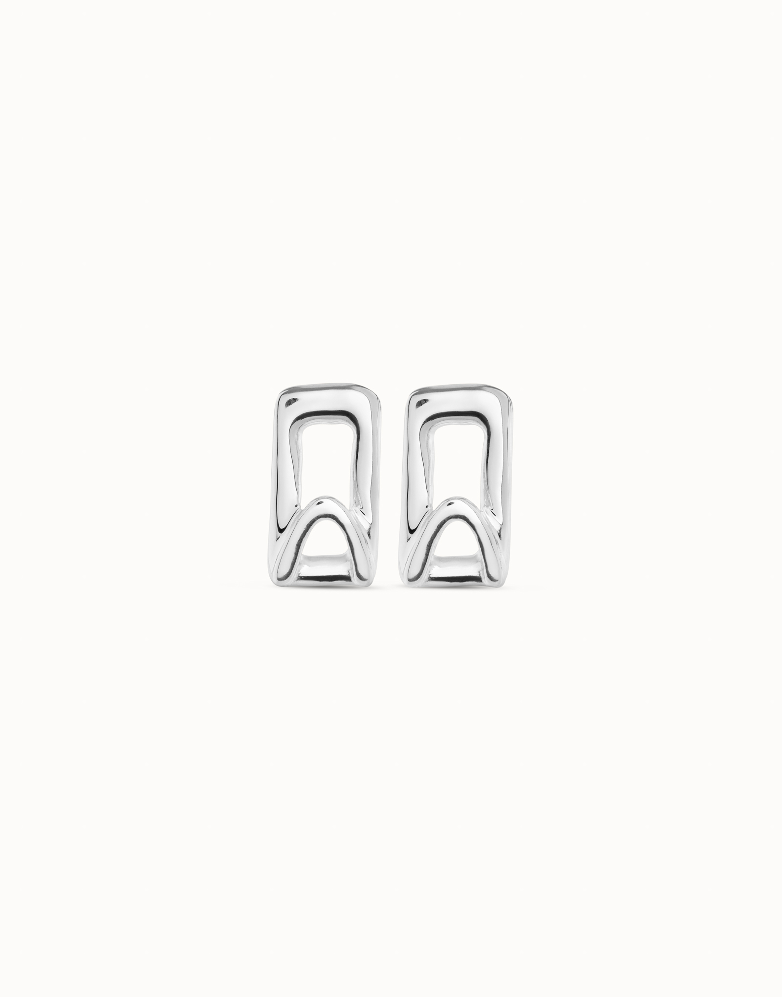 Sterling silver-plated small elongated link shaped earrings, Silver, large image number null