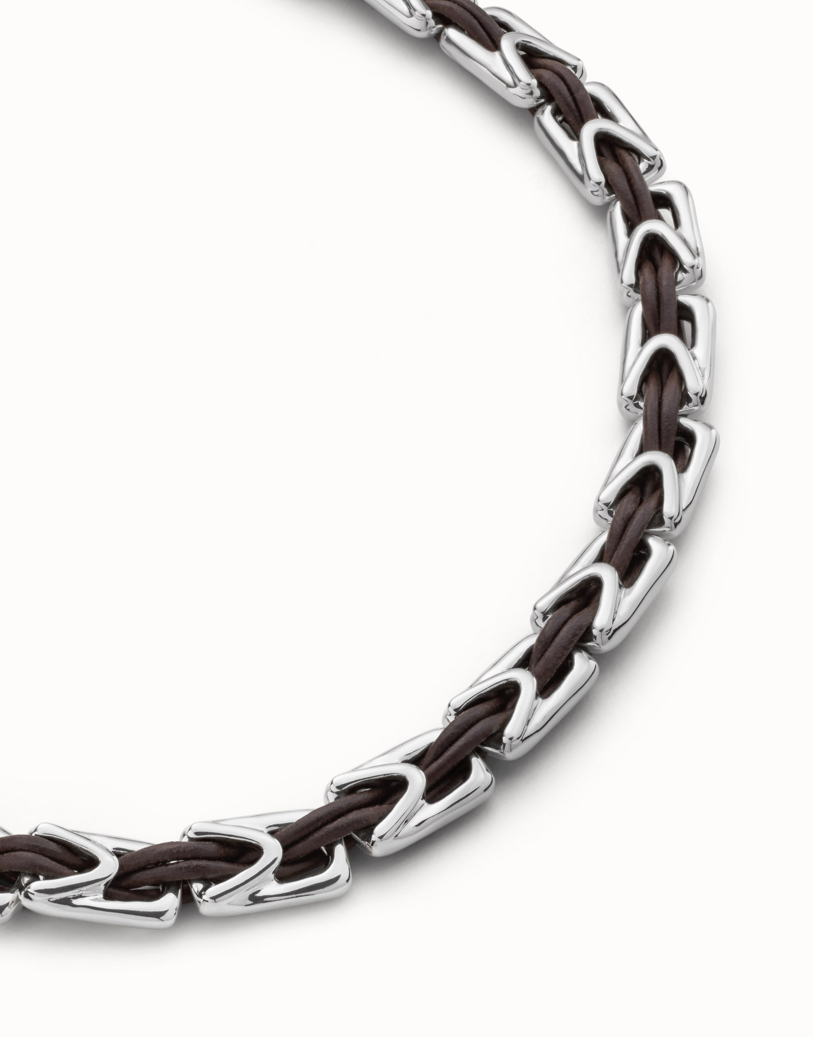 Short leather necklace with sterling silver-plated links., Silver, large image number null
