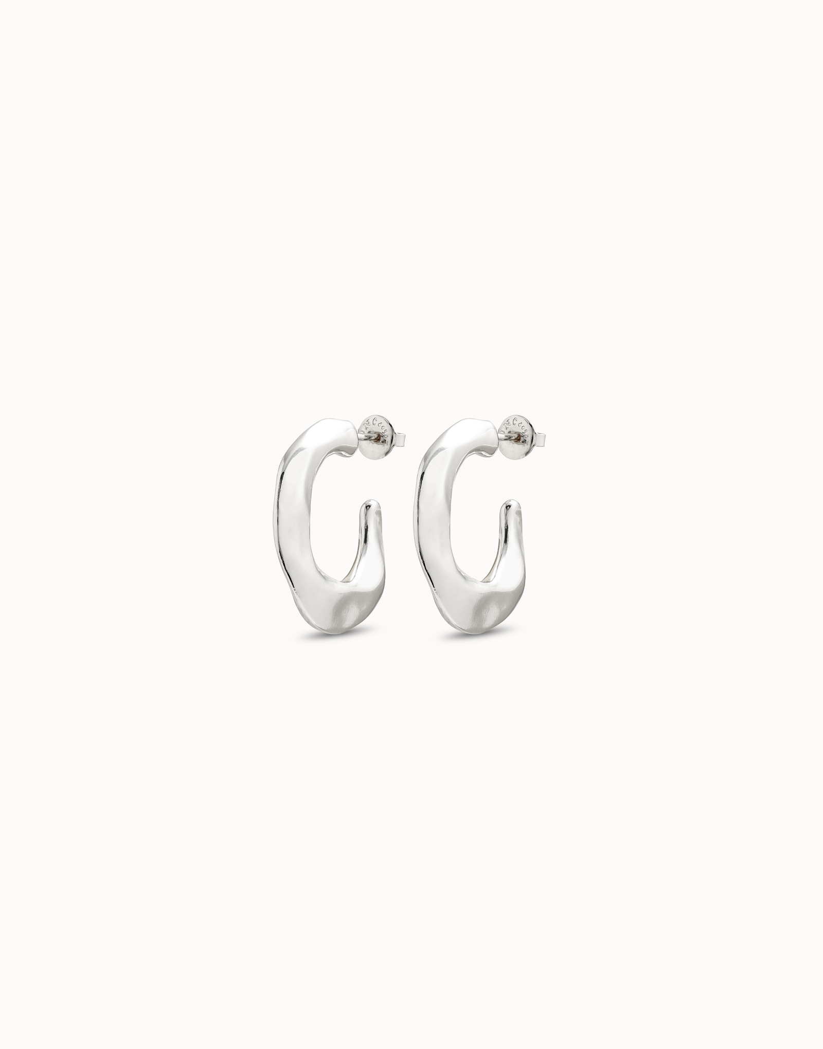 Sterling silver-plated flattened banana shaped earrings, Silver, large image number null