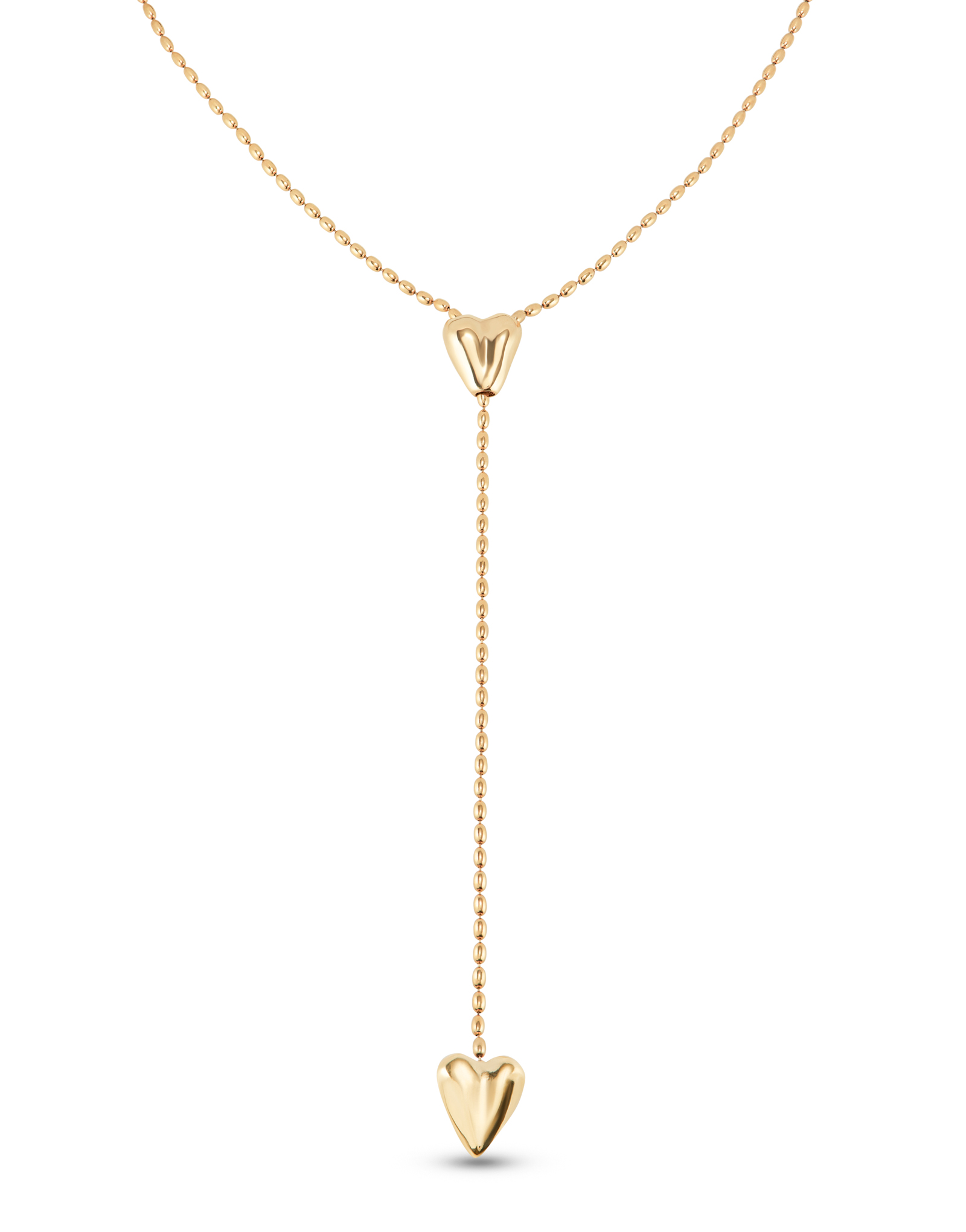 18K gold-plated chain with two hearts, one adjustable in the center., Golden, large image number null