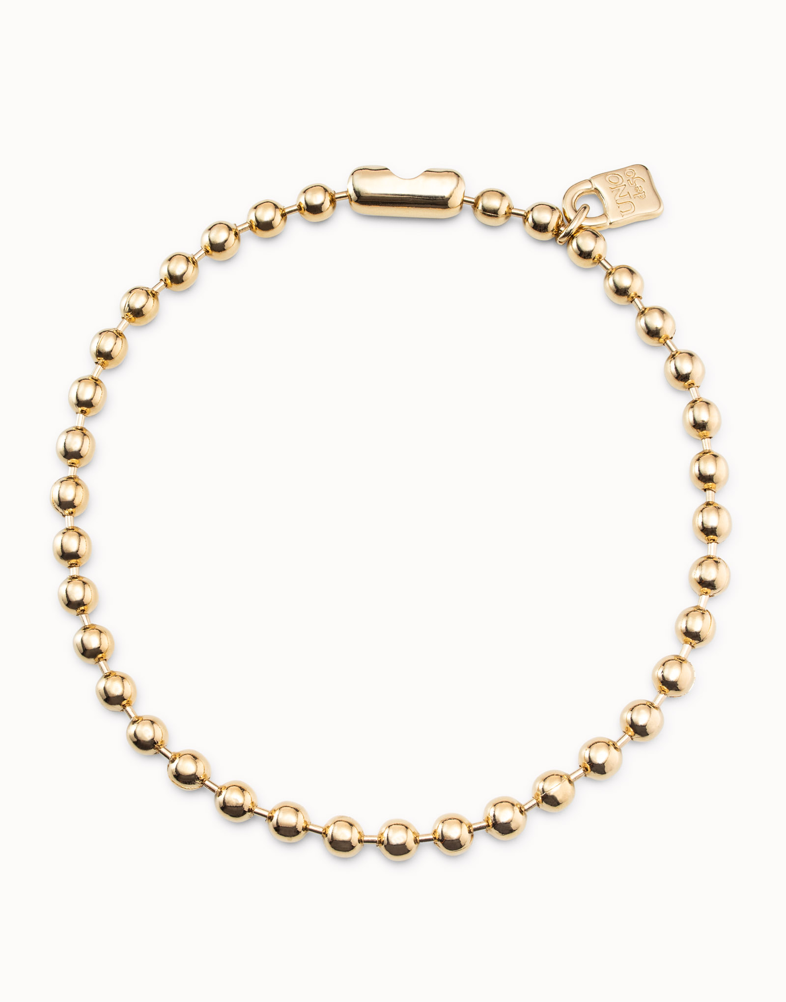 18K gold-plated necklace with large spherical beads and snap lock clasp, Golden, large image number null