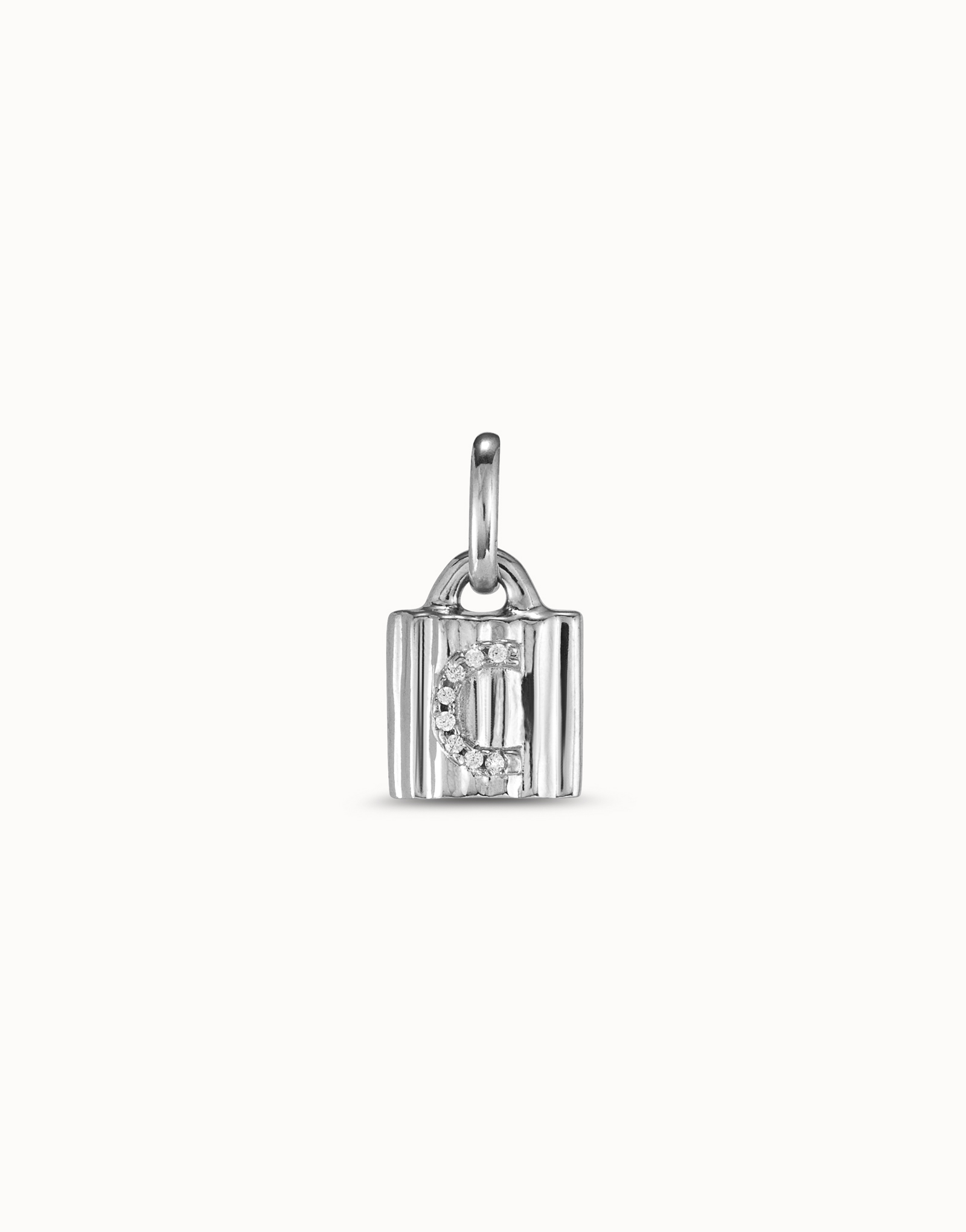 Sterling silver-plated padlock charm with topaz letter C, Silver, large image number null
