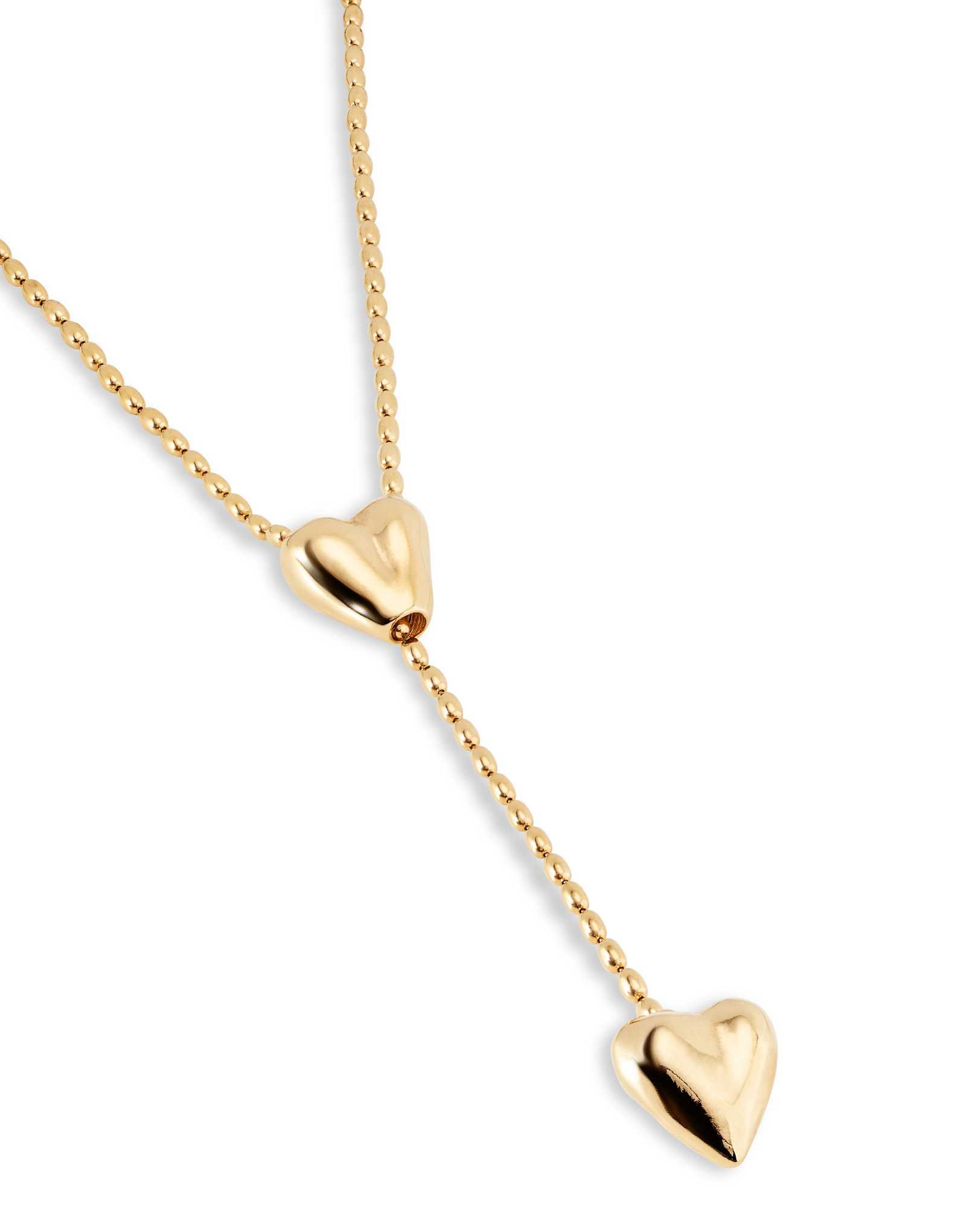 Cadena bañada en oro 18k con dos corazones, uno ajustable en el centro., Dorado, large image number null