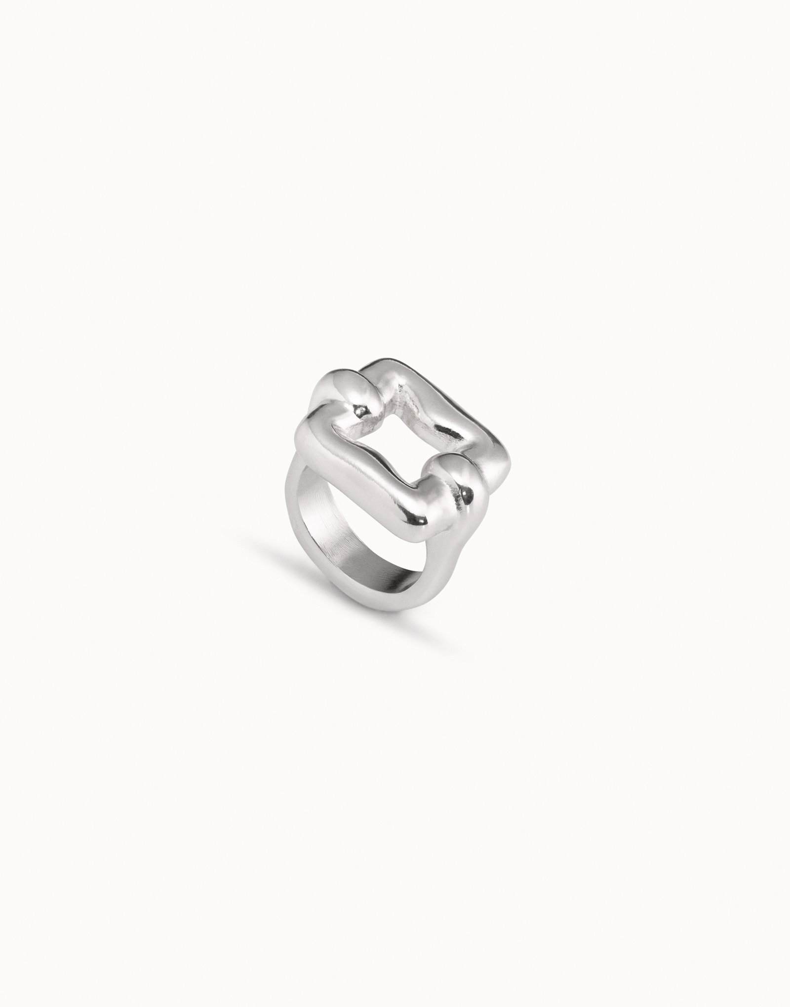 Sterling silver-plated square link ring, Silver, large image number null