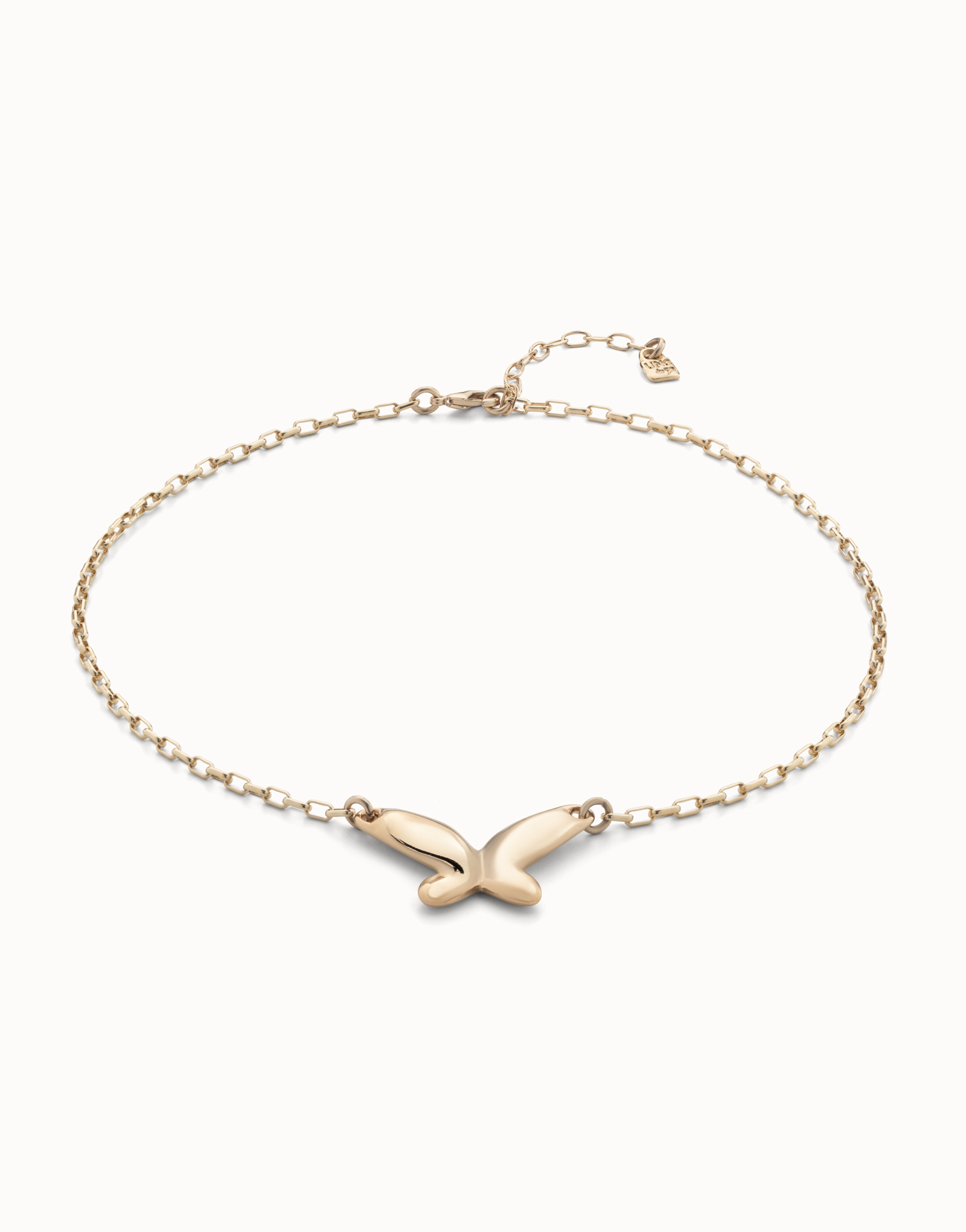 Sterling silver-plated thin effect chain with central butterfly, Golden, large image number null