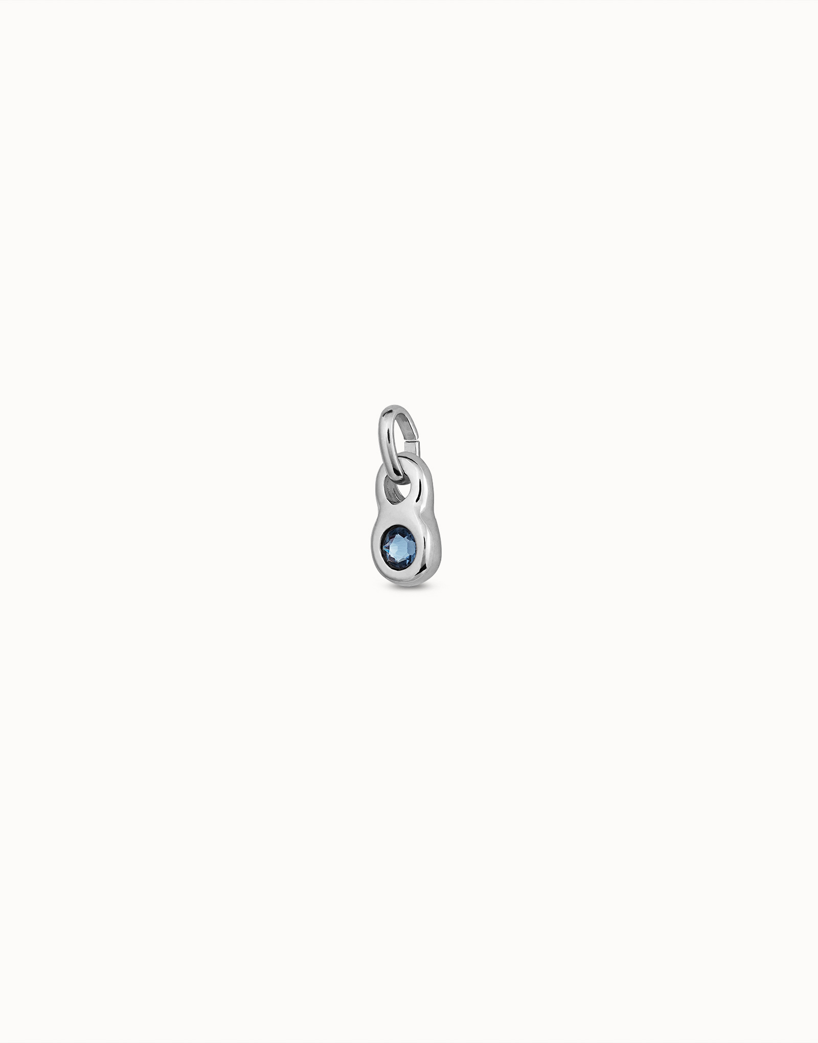 Sterling silver-plated round shaped charm with a blue crystal, Silver, large image number null