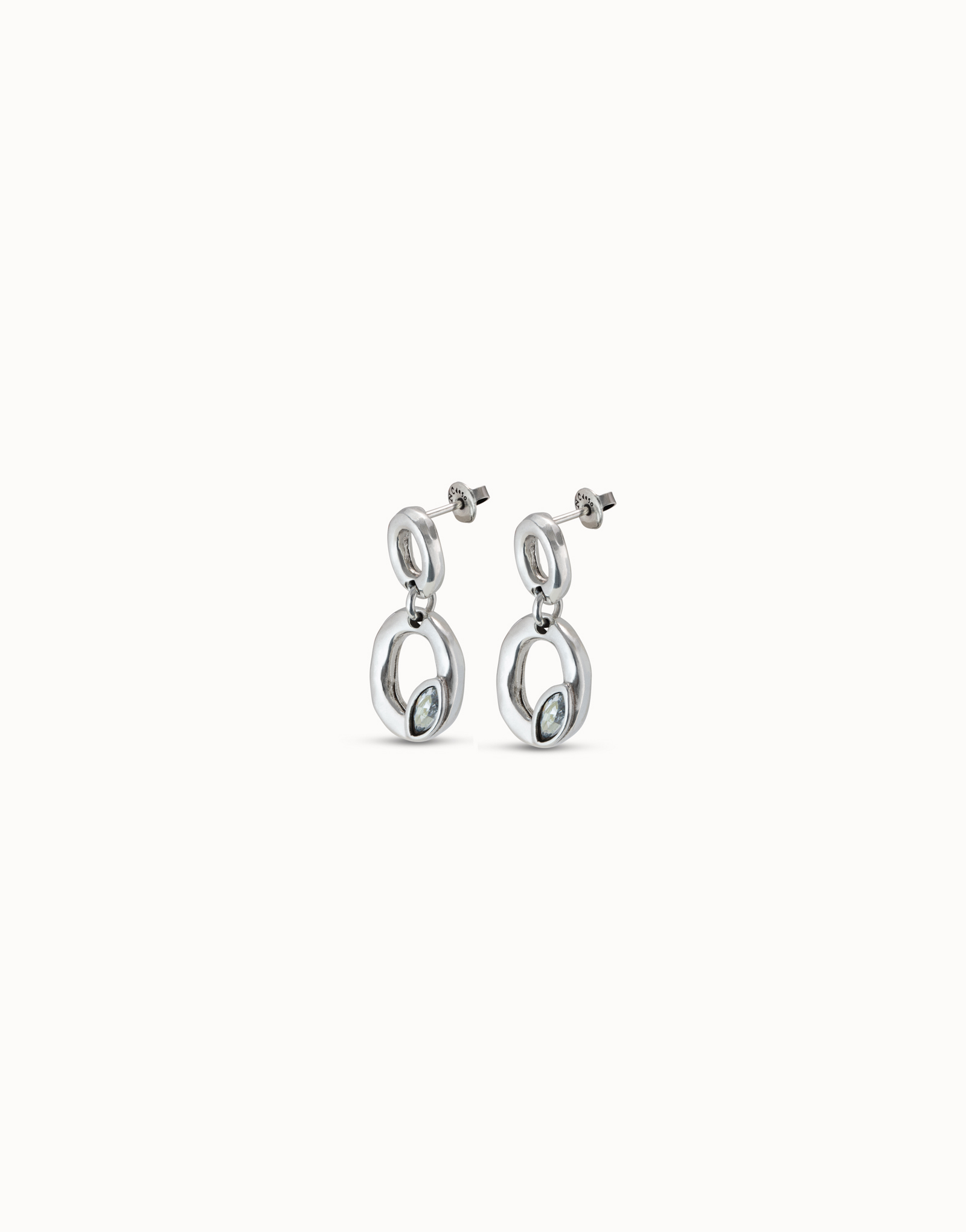 Sterling silver-plated earrings with double oval and light gray crystal, Silver, large image number null
