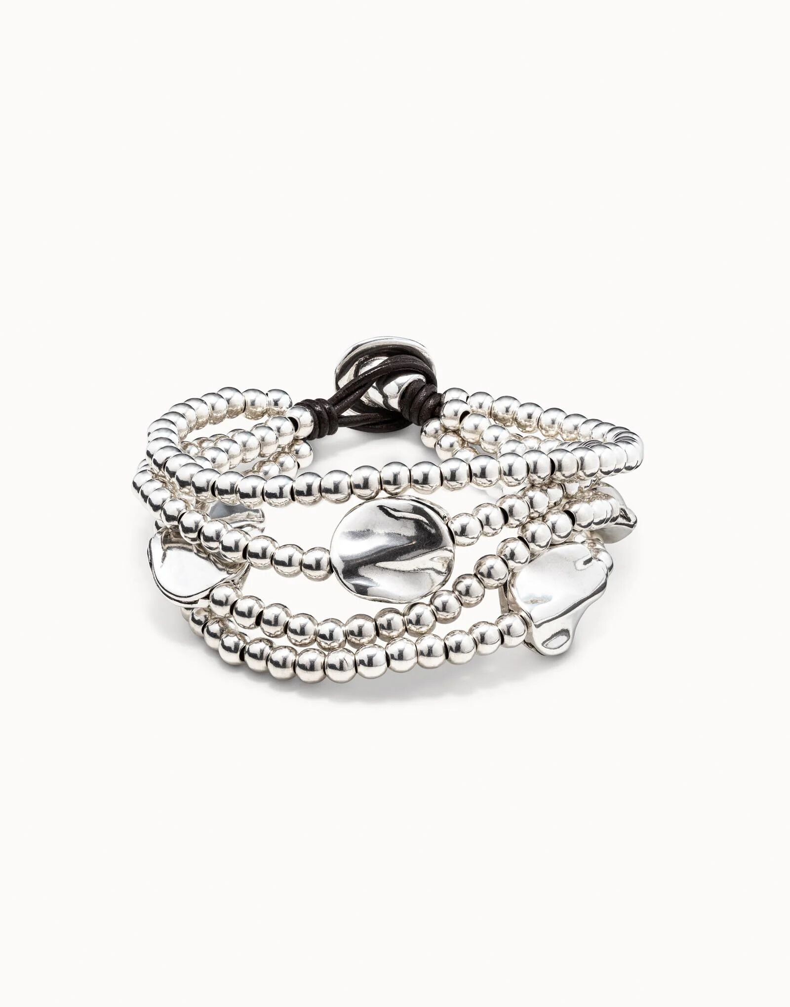 Three strand leather beaded bracelet