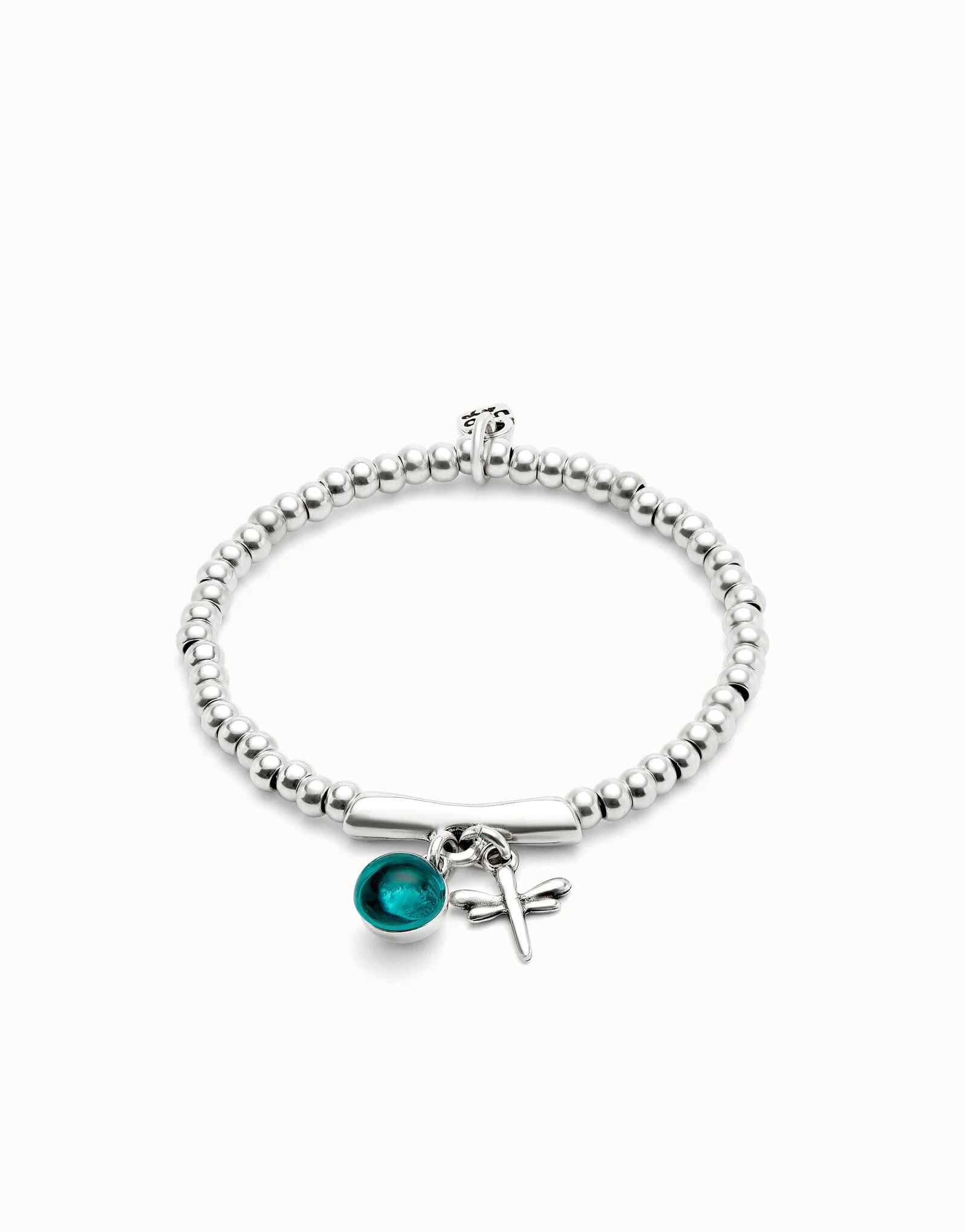 Pulsera ba&ntilde;ada en plata de ley con cristal de murano y lib&eacute;lula