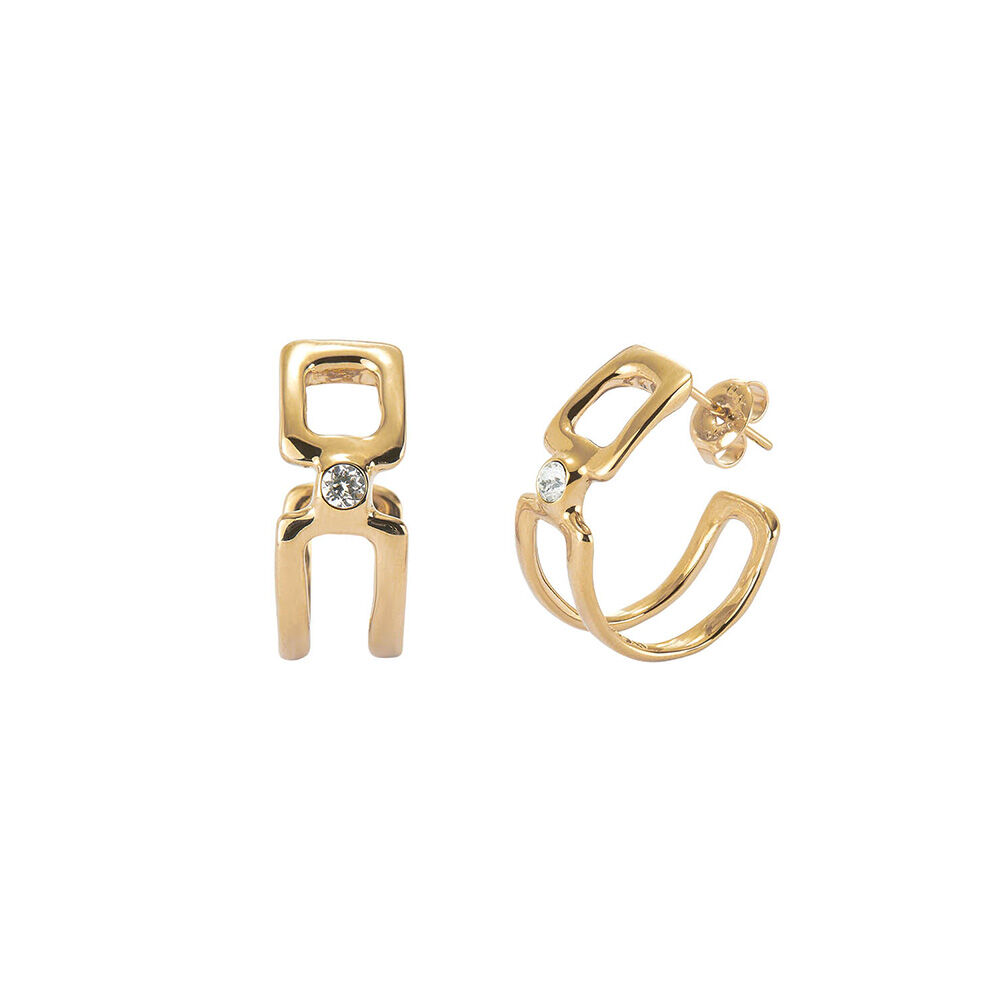 Pendientes aro doble ba&ntilde;ados en oro 18k con topacio blanco