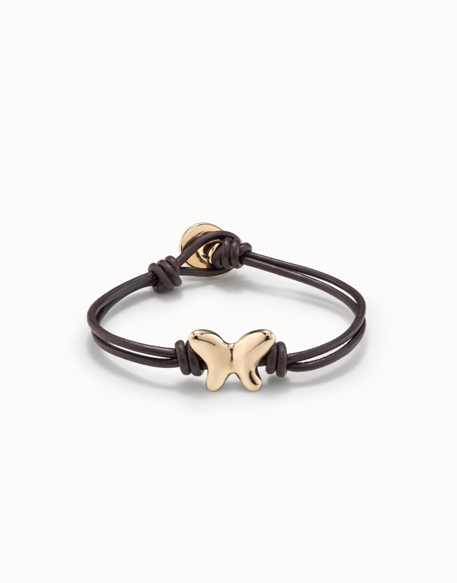 Pulsera con tiras de cuero ba&ntilde;ada en oro 18K