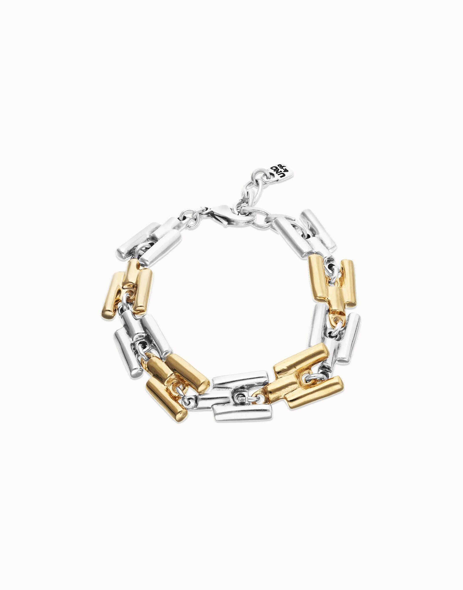 Bracciale a maglie bicolore, placcato in argento sterling e oro 18 carati.