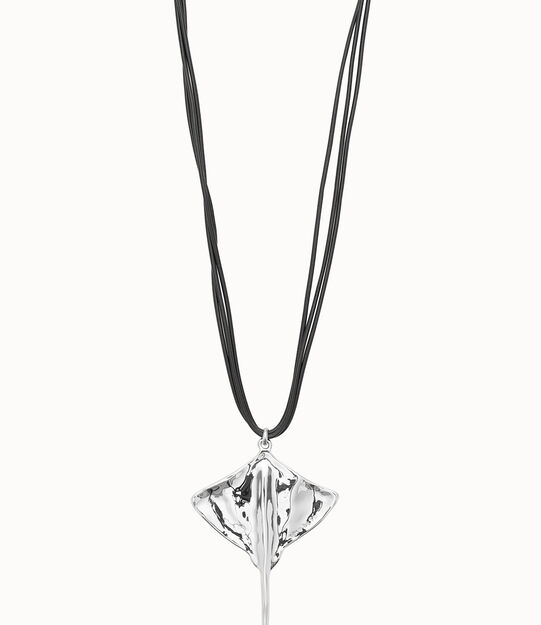 Leather and sterling silver-plated pendant with manta ray