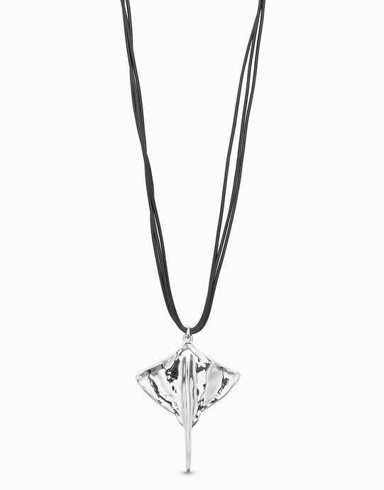Long leather necklace pendant with manta ray