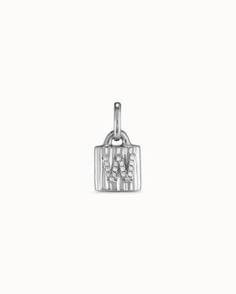 Sterling silver-plated padlock charm with topaz letter W