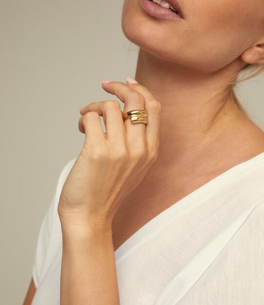 Tubular shaped ring, Golden, large