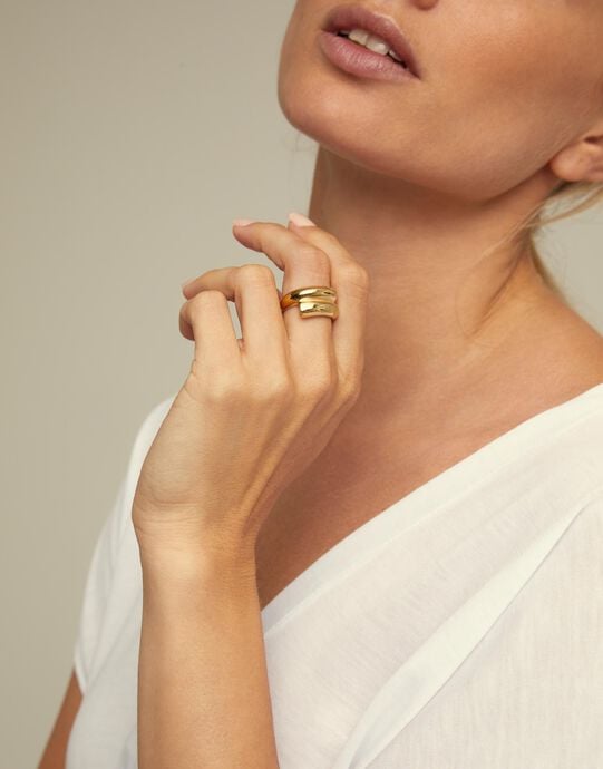 Tubular shaped ring, Golden, large