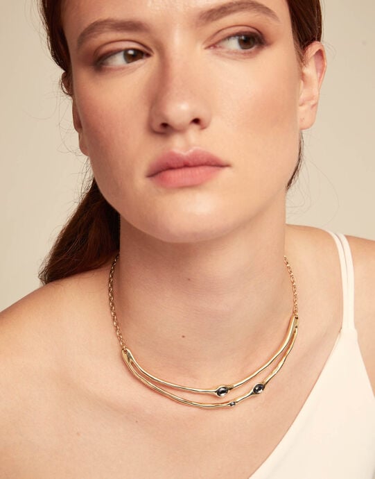 Choker necklace with  crystals, Golden, large