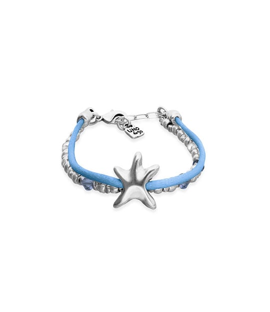 Blue silk thread and metal bracelet with starfish