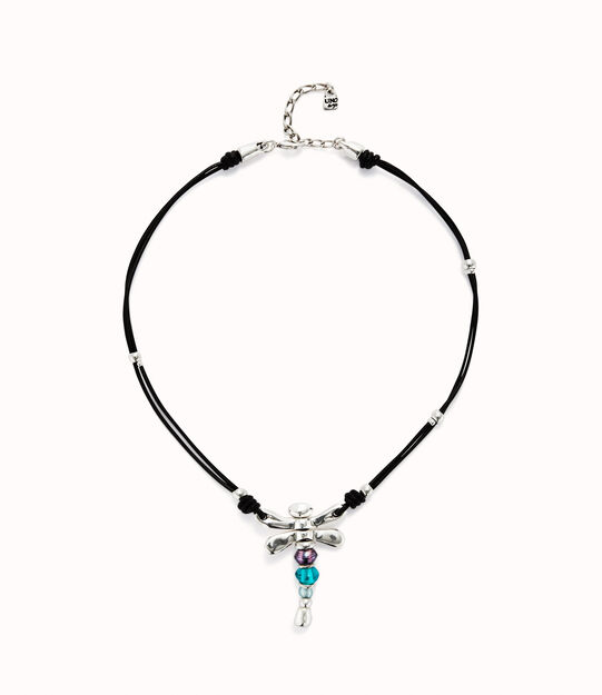 Collana di cuoio e libellula placcata argento sterling con cristalli