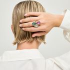 Ring with three multicoloured drop-shaped faceted crystals