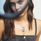Necklace with rectangular blue faceted crystal