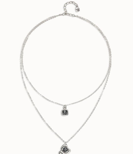 Colgante ba&ntilde;ado en plata de ley con doble cadena y corazones con cristal negro, Argent, large