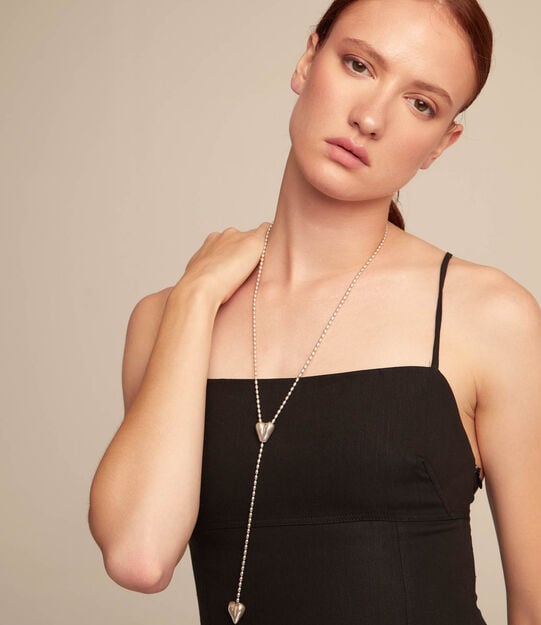 Cha&icirc;ne plaqu&eacute;e argent avec deux c&oelig;urs, dont un r&eacute;glable au centre., Argent, large