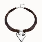 Brown leather and silk thread necklace with heart detail