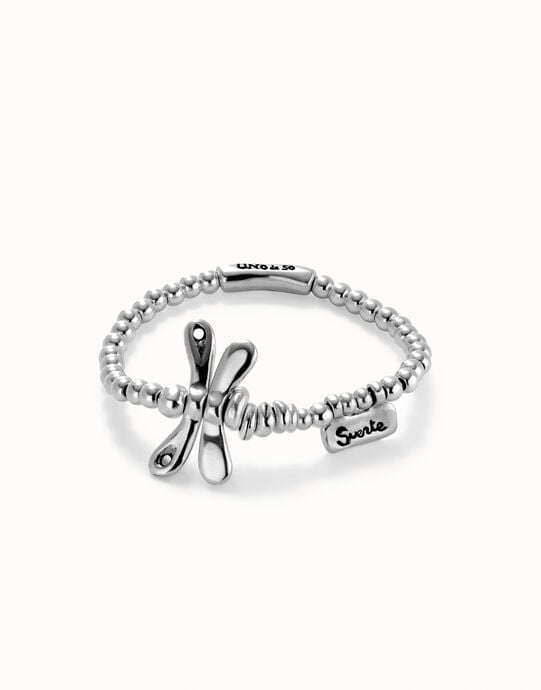 Bracelet &eacute;lastique avec libellule plaqu&eacute;e argent