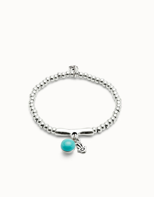 Pulsera de bolas ba&ntilde;adas en plata de ley con cristal de murano y mano de f&aacute;tima